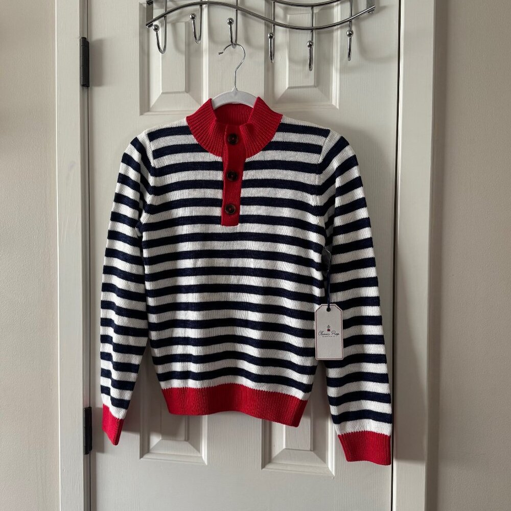 New Classic Prep Boys Scott Rowayton Red White Blue Stripe Sweater Size 14